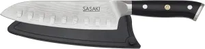 Sasaki Masuta Japanese AUS-10 Stainless Steel Santoku Knife with Locking Sheath, 7-Inch
