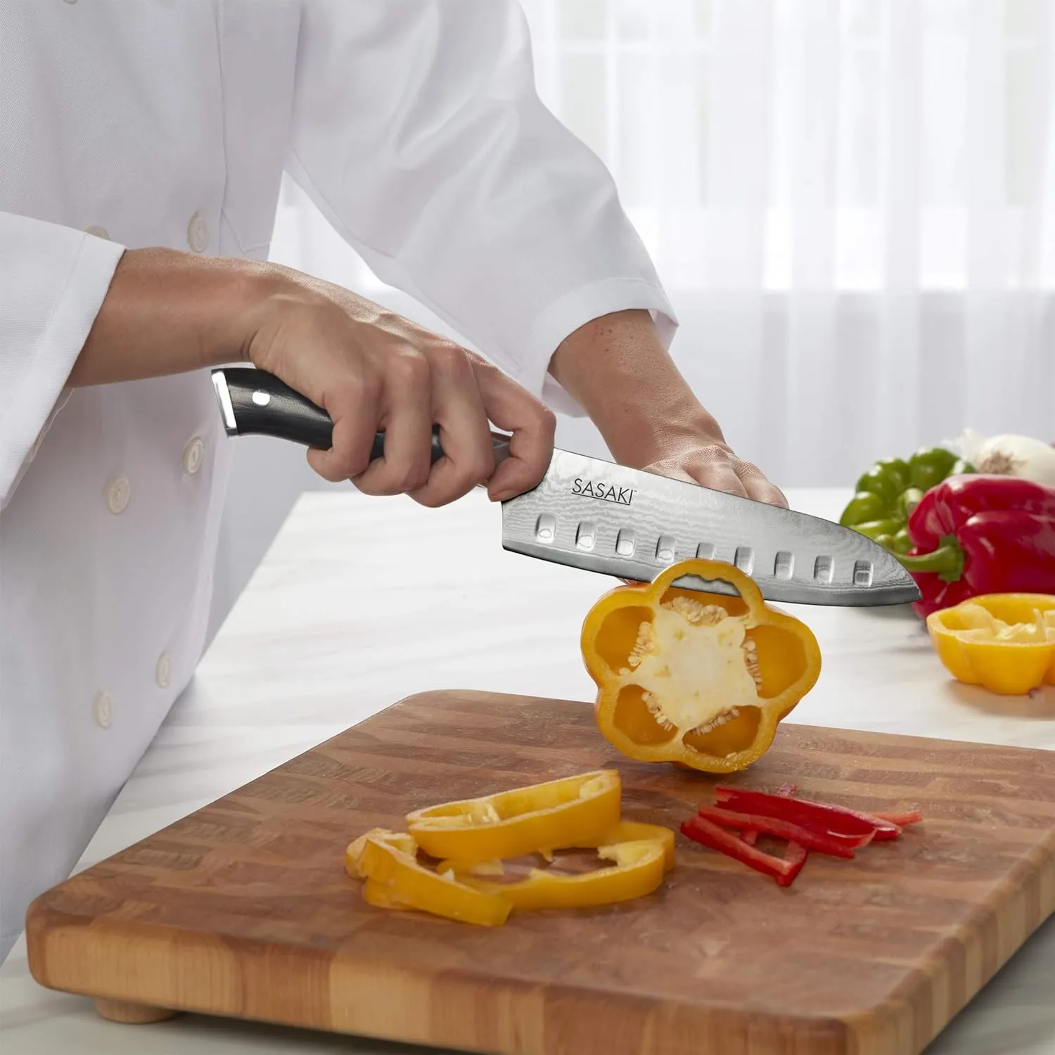 Sasaki Masuta Japanese AUS-10 Stainless Steel Santoku Knife with Locking Sheath, 7-Inch