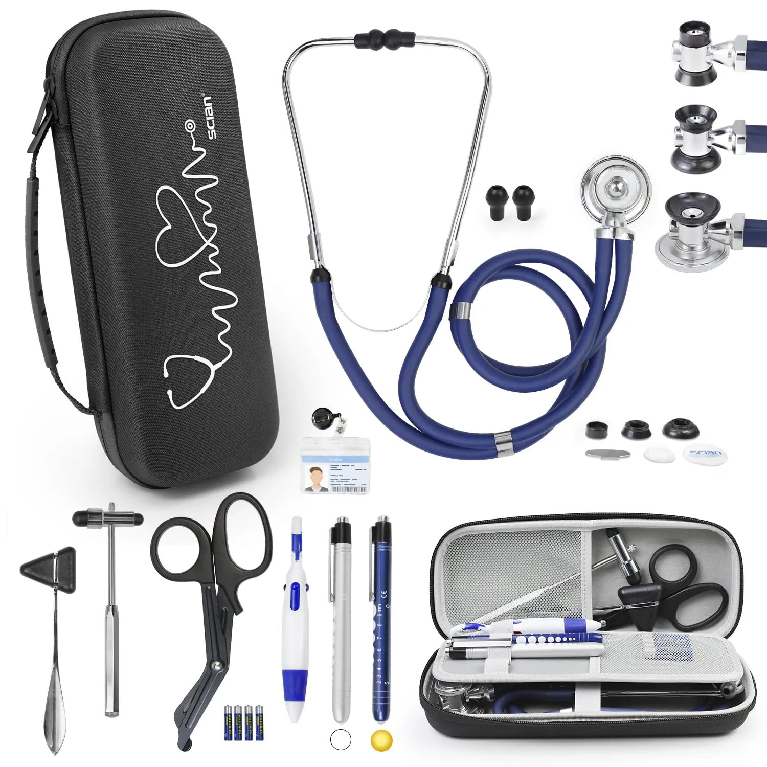 Scian 13 Pcs Stethoscope Case Kits, Supplies Inclued, Perfect Nurse Gift Stethoscope Holder for Nurse Medical Student, Black Portable First Aid Kit Bag with Medical Scissor, Nurse Accessories for Work