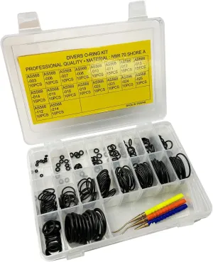 Scuba Choice Scuba Diving O-Ring Kit with Brass Pick - 200-Piece Set for Dive Gear Maintenance, Durable Black O-Rings, Compact and Reliable Tool for Divers