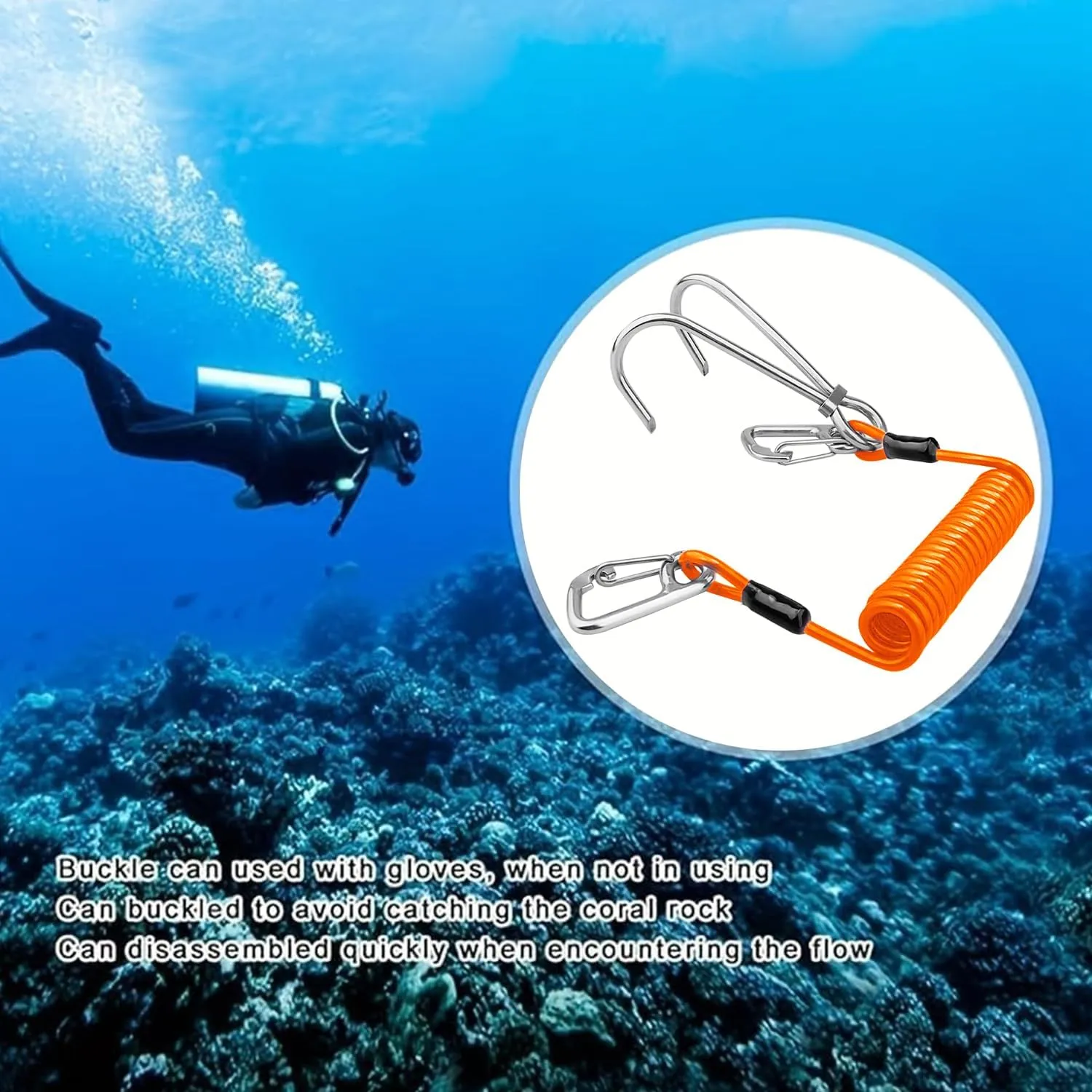 Scuba Diving Reef, Scuba Diving Reef Stick, Anti-seawater Corrosion Double Scuba Diving Reef Hooks Scuba Diving, 316 Stainless Steel Reef Cord Hook