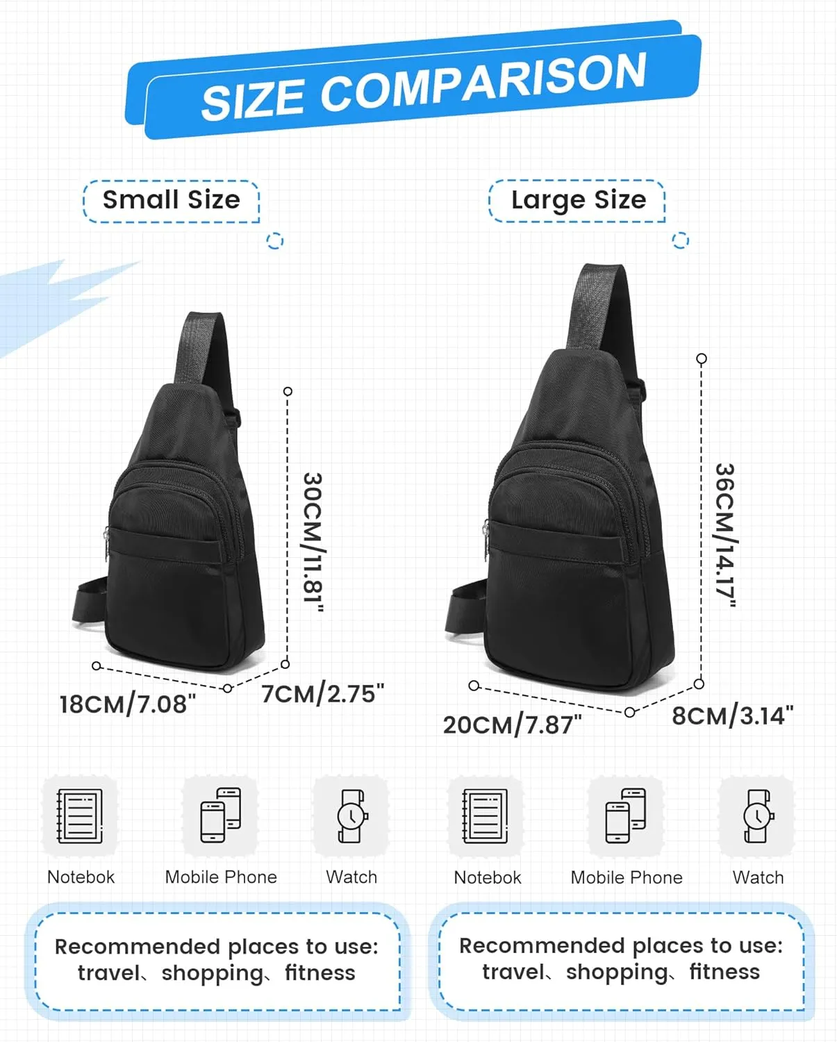 SEAFEW Small Black Sling Crossbody Bag for Men Women, Shoulder Daypack Mini Anti-Theft Cross Body Motorcycle Chest Bags, Small One Strap Fanny Back Pack for Casual Travel Hiking Sport Gym