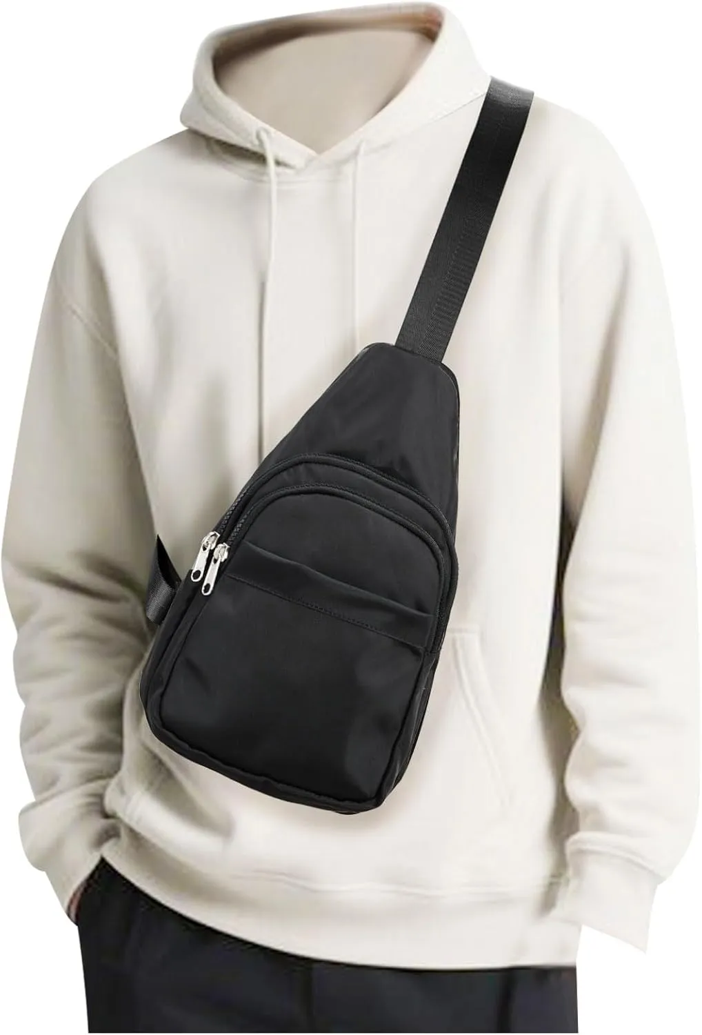 SEAFEW Small Black Sling Crossbody Bag for Men Women, Shoulder Daypack Mini Anti-Theft Cross Body Motorcycle Chest Bags, Small One Strap Fanny Back Pack for Casual Travel Hiking Sport Gym