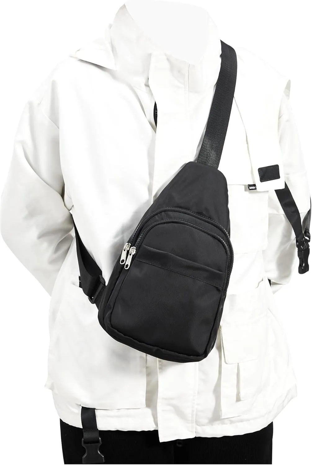 SEAFEW Small Black Sling Crossbody Bag for Men Women, Shoulder Daypack Mini Anti-Theft Cross Body Motorcycle Chest Bags, Small One Strap Fanny Back Pack for Casual Travel Hiking Sport Gym