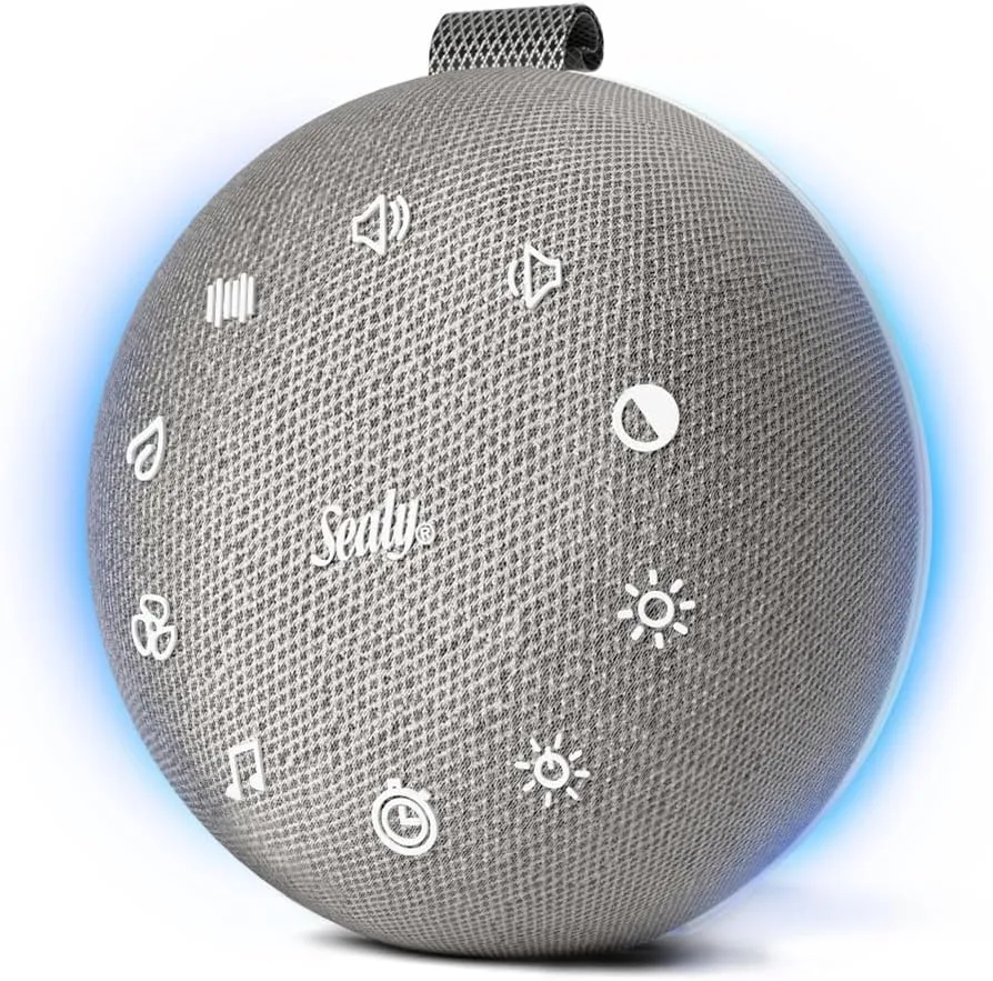 Sealy Portable Sound Machine Night Light & Bluetooth Speaker – 40 Soothing Sound Modes, 4 Brightness Levels, Rechargeable Battery, 7 Multicolor Mood Lights, Timer Options & 33 ft Range