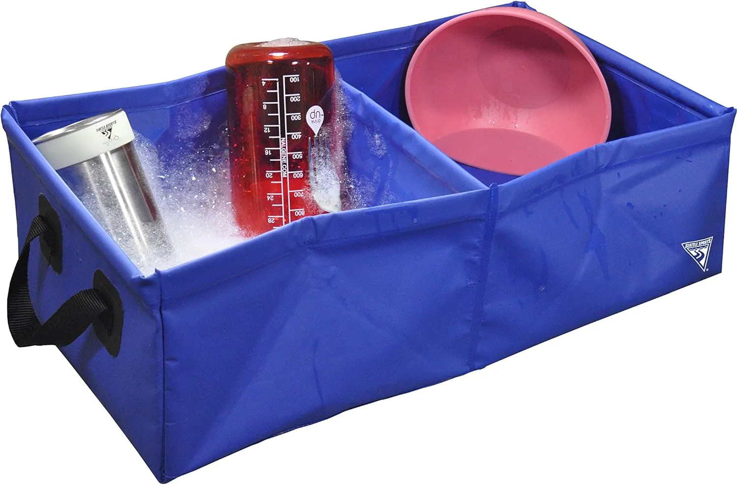 Seattle Sports Collapsible Square Pack Sink Dual Dish Wash Basin for Camping, Outfitter Class, Double Basin, 25 Liter, Blue