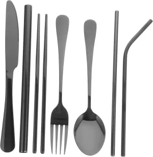 SECFOU Essential Dining Set 4pc Knife Fork Spoon Chopsticks Stainless Steel Cutlery Perfect for Parties Camping