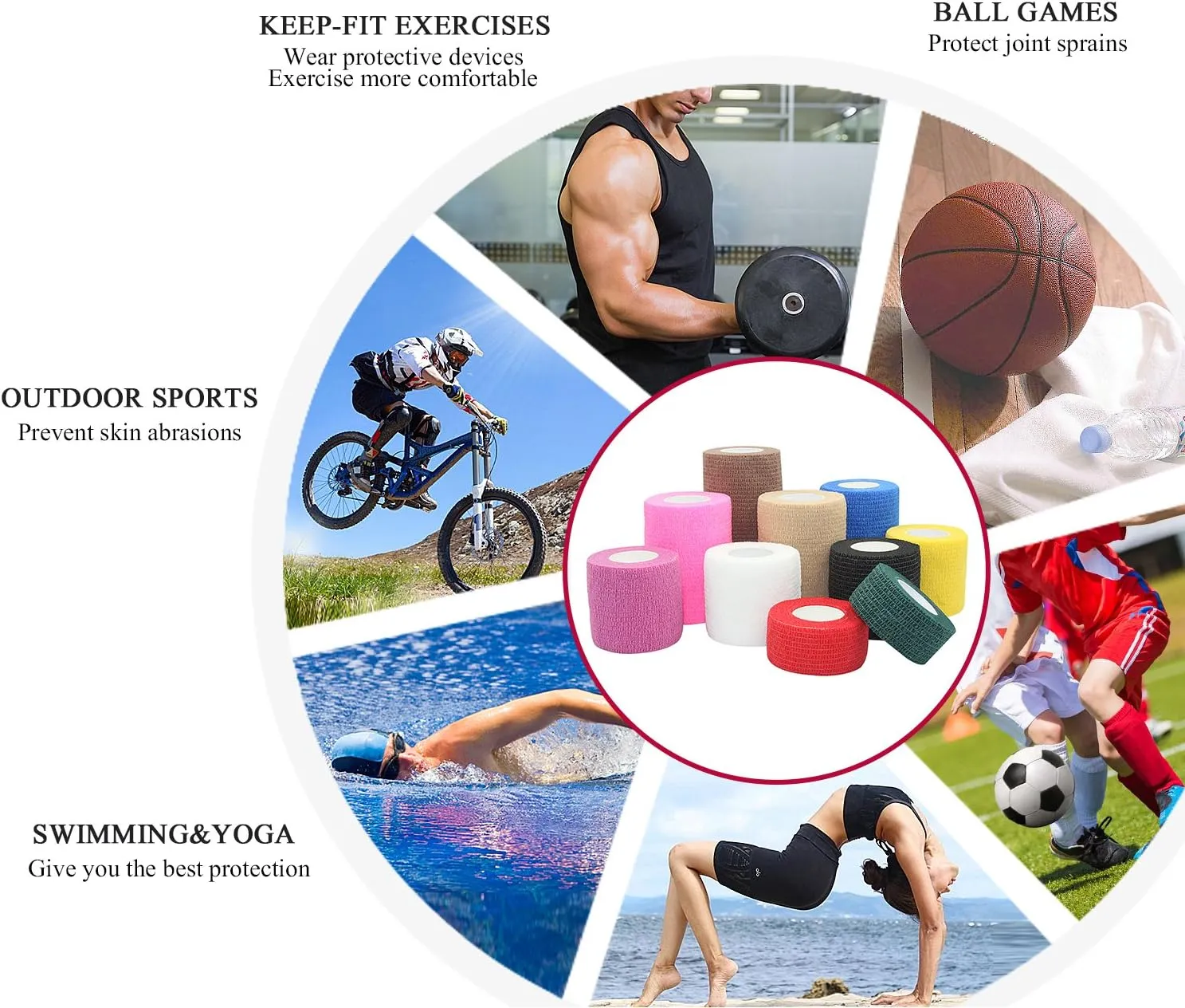 Self Adherent Cohesive Bandage Latex 3"x5 Yards First Aid Bandages Stretch Sport Athletic Wrap Vet Tape for Wrist Ankle Sprain and Swelling,Skin(12 Rolls)