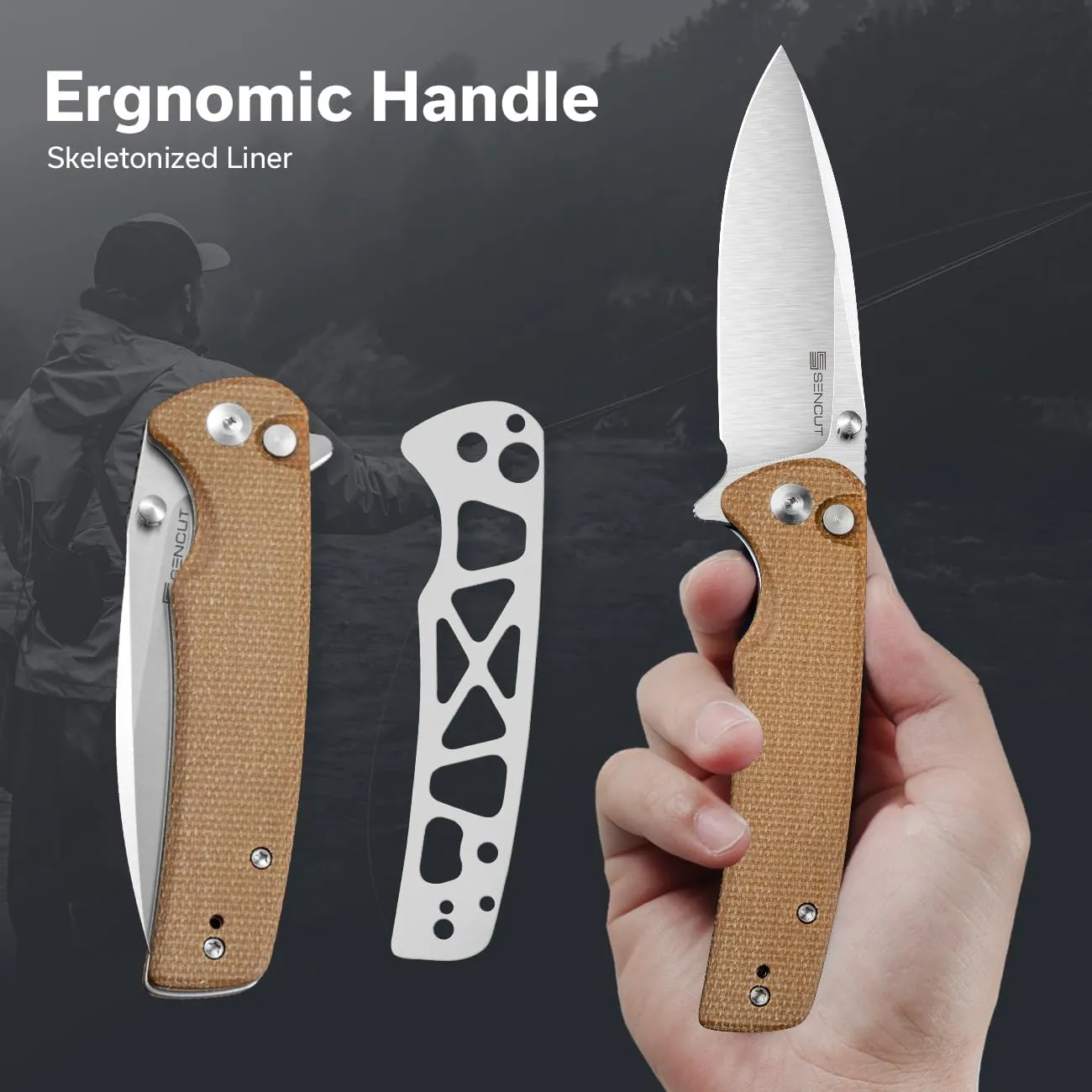 SENCUT Sachse Pocket Knife Folding Knife for EDC, Brown Micarta Handle Satin 9Cr18MoV Blade Foldable Small Knife with Clip, Button Lock Everyday Carry Knife for Men Women Indoor Outdoor Gift S21007-3