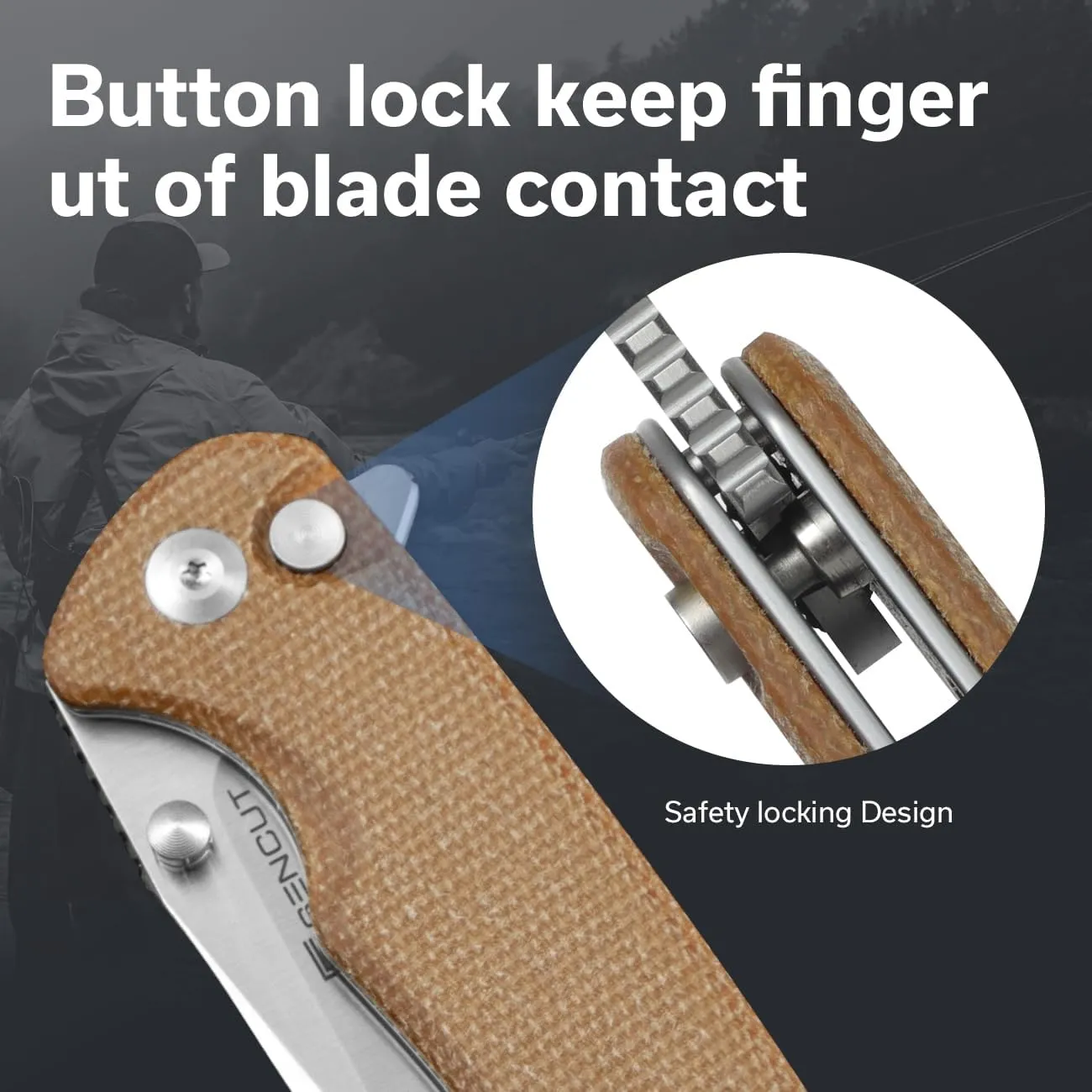 SENCUT Sachse Pocket Knife Folding Knife for EDC, Brown Micarta Handle Satin 9Cr18MoV Blade Foldable Small Knife with Clip, Button Lock Everyday Carry Knife for Men Women Indoor Outdoor Gift S21007-3