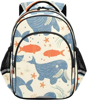 senya Backpack Toddler School Book Bag for Girls Boys Kids Travel Bag Walrus and Fish Sea Stars 8-14 Years Old
