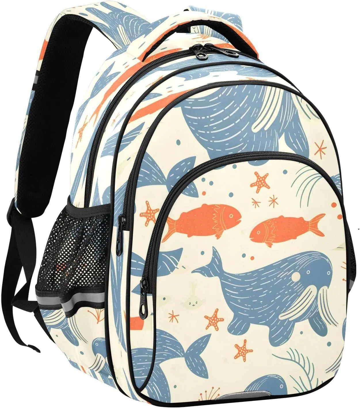 senya Backpack Toddler School Book Bag for Girls Boys Kids Travel Bag Walrus and Fish Sea Stars 8-14 Years Old