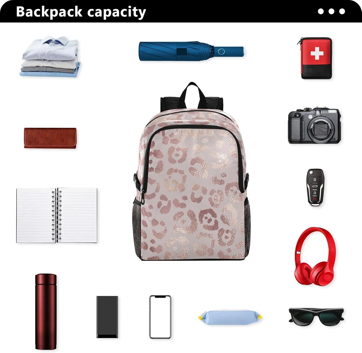 senya Lightweight Packable Backpack Travel Hiking Daypack Foldable Backpack Leopard Print Cheetah Rose Gold for Men Women