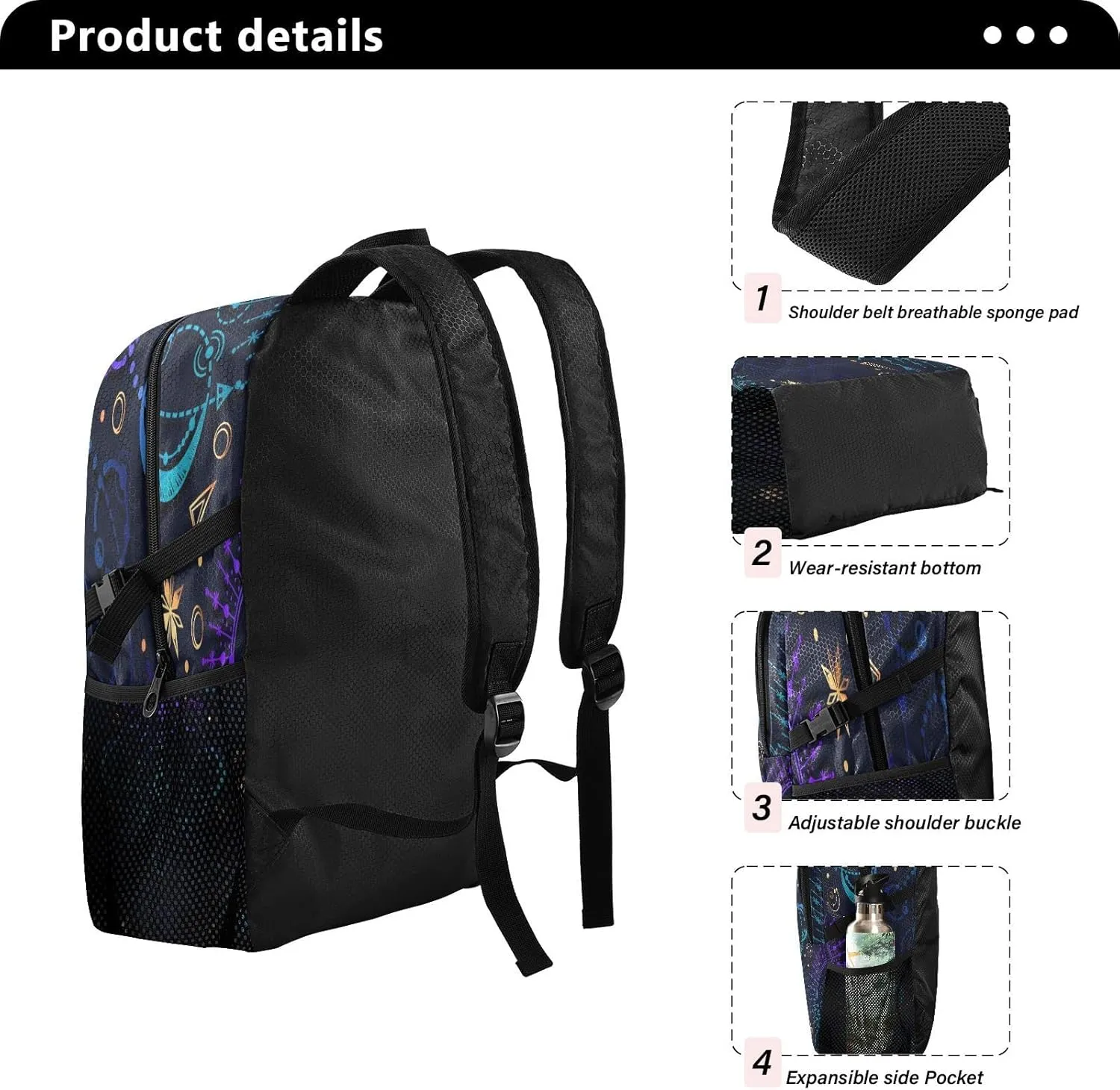 senya Lightweight Packable Backpack Travel Hiking Daypack Foldable Backpack Moon Star Witchy Blue & Purple for Men Women