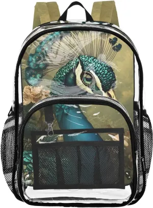 senya Transparent School Bag Noble Peacock Travel Backpack With Water-Resistant PVC Plastic Clear Bagpack