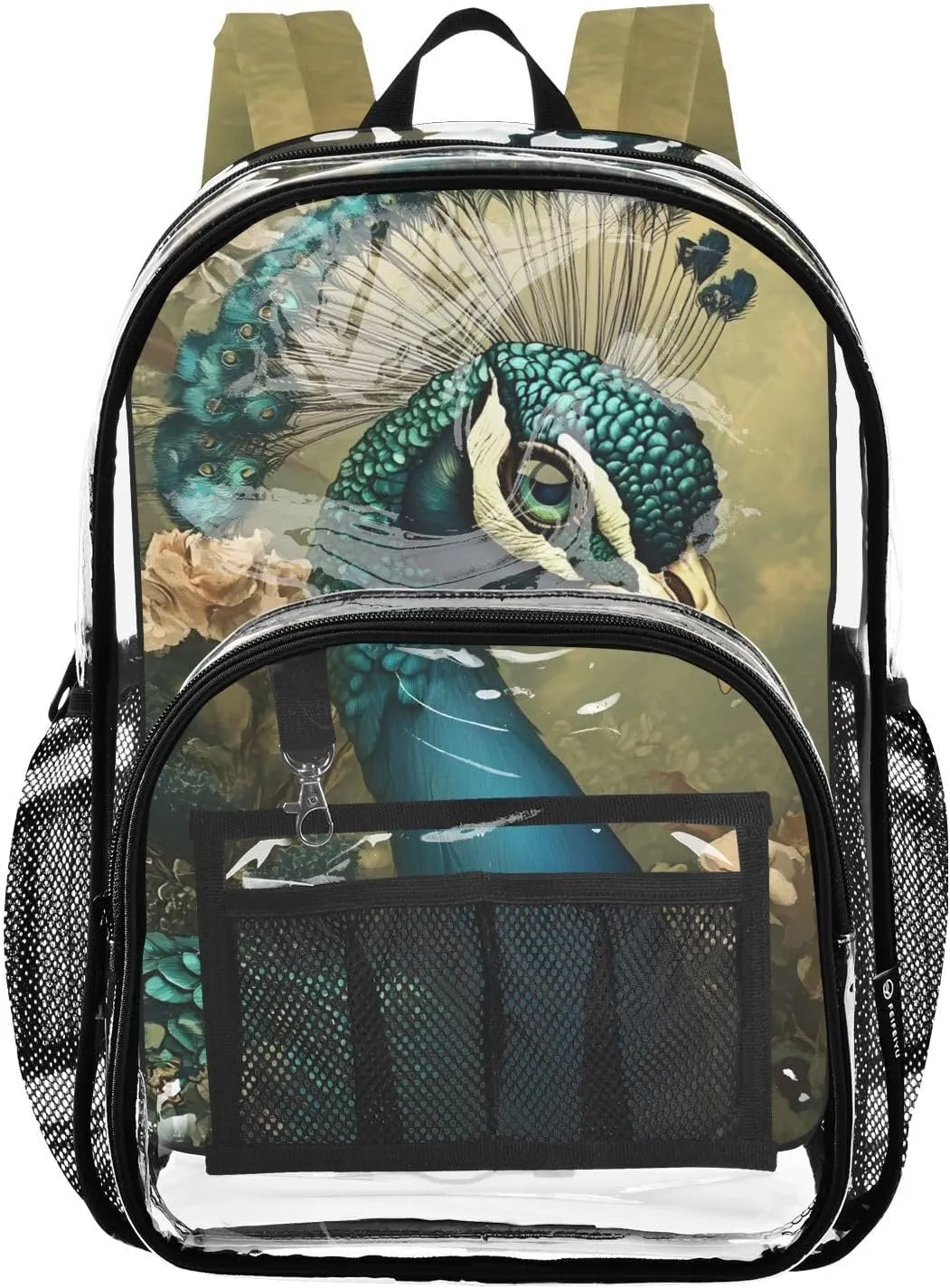 senya Transparent School Bag Noble Peacock Travel Backpack With Water-Resistant PVC Plastic Clear Bagpack