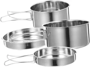 Set Compact Camping Cookware Stainless Steel Pot Handle Cup Soup Pot Outdoor Portable Outdoor Kitchenware