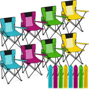 Shellwei Breathable Folding Camping Chair with Cupholder Carry Bag Regular Size Portable Lightweight Lawn Chair with Side Pocket Fishing Hiking Picnic Party Beach Outdoor Activity(Colorful,8 Pcs)
