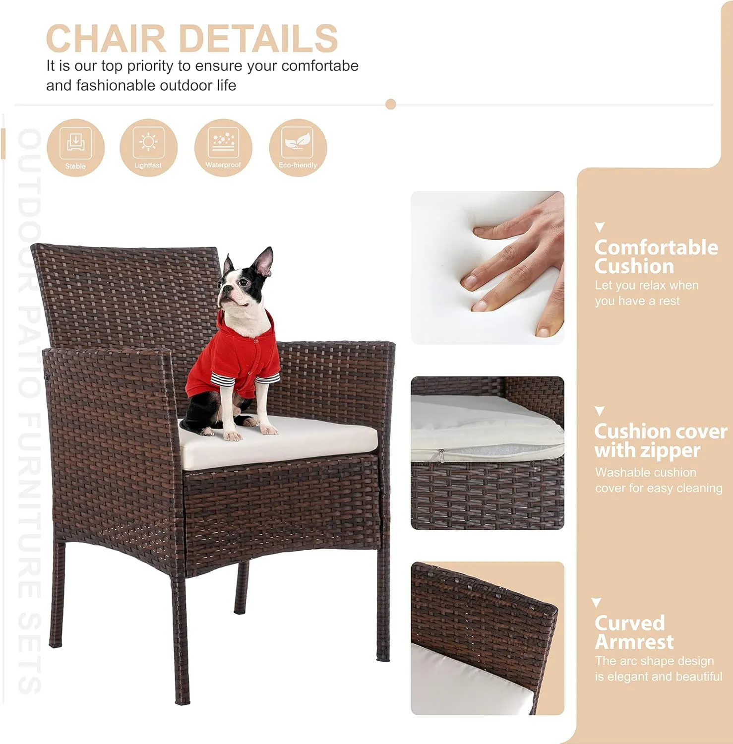 Shintenchi 4 Piece Outdoor Patio Furniture Set, Wicker Rattan Patio Conversation Set, Outdoor Chairs and Loveseat with Coffee Table for Porch, Yard & Poolside (Brown)
