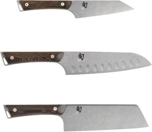 Shun Kanso 3 Piece Asian Flat Set, Includes 7" Hollow Ground Santoku, 7" Asian Utility & 5" Boning Knives, Handcrafted Japanese Knife Set, AUS10A Stainless Steel Blades, Tagayasan Handles