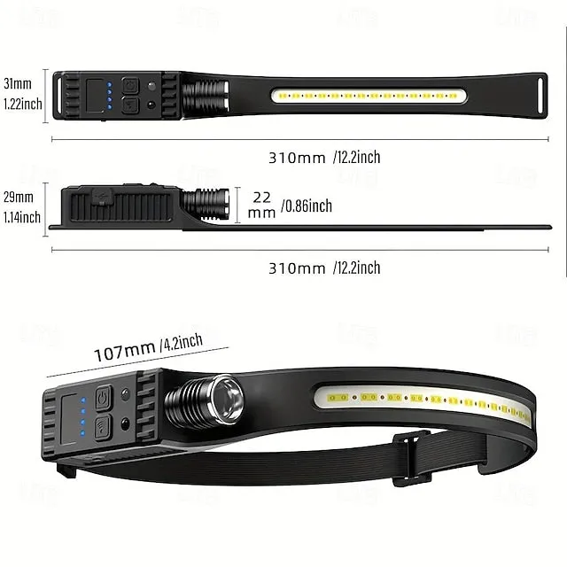 Shustar Outdoor LED Headlamp with Motion Sensor USB Rechargeable Headlamp Zoomable Super Bright 6 Modes Zoomable Flashlight for Camping Running Fishing Hiking Work Helmet Headlamps