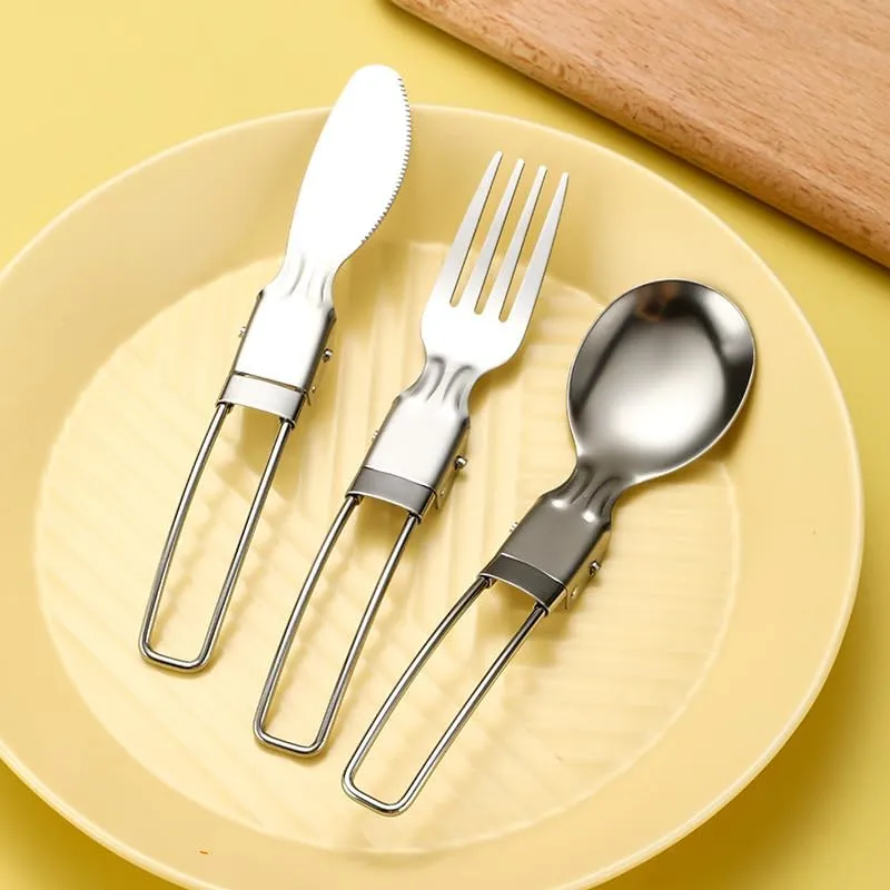 Silverware Flatware Set, 3/12/18/24/30/36 Pieces 304 Stainless Steel Folding Tableware Knife, Fork And Spoon Set Outdoor Picnic Camping Portable Tableware Foldable Spoon(Green,12 Pieces for