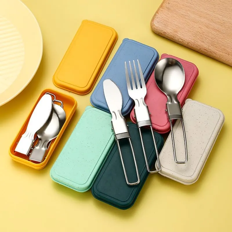 Silverware Flatware Set, 3/12/18/24/30/36 Pieces 304 Stainless Steel Folding Tableware Knife, Fork And Spoon Set Outdoor Picnic Camping Portable Tableware Foldable Spoon(Green,12 Pieces for