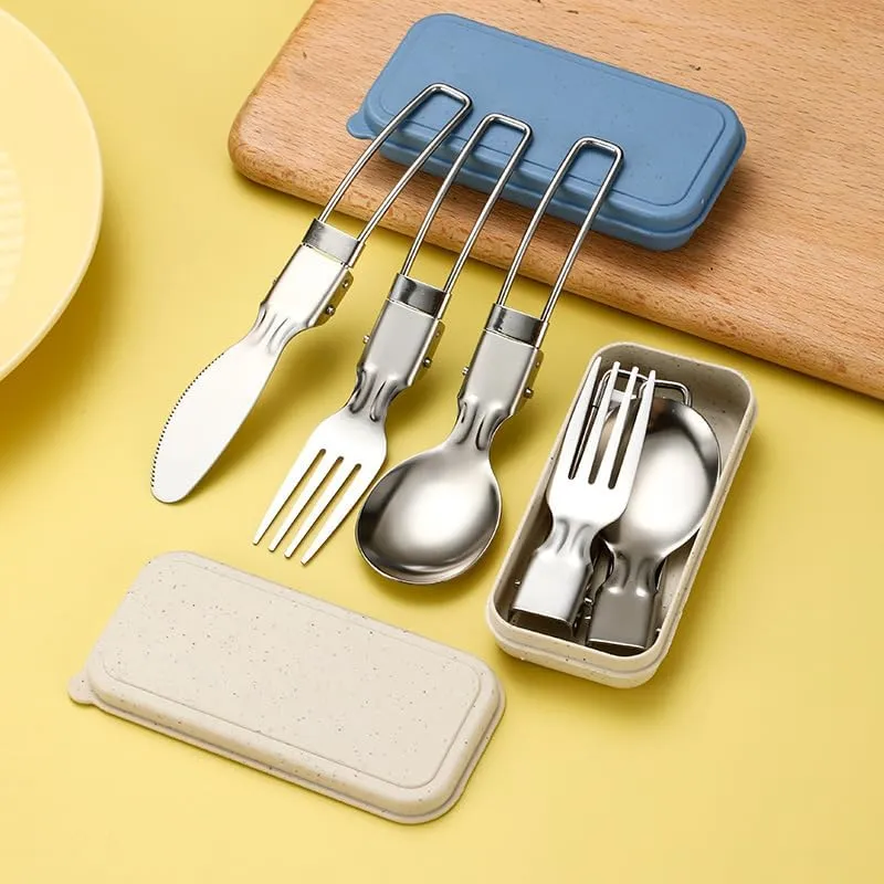 Silverware Flatware Set, 3/12/18/24/30/36 Pieces 304 Stainless Steel Folding Tableware Knife, Fork And Spoon Set Outdoor Picnic Camping Portable Tableware Foldable Spoon(Green,12 Pieces for