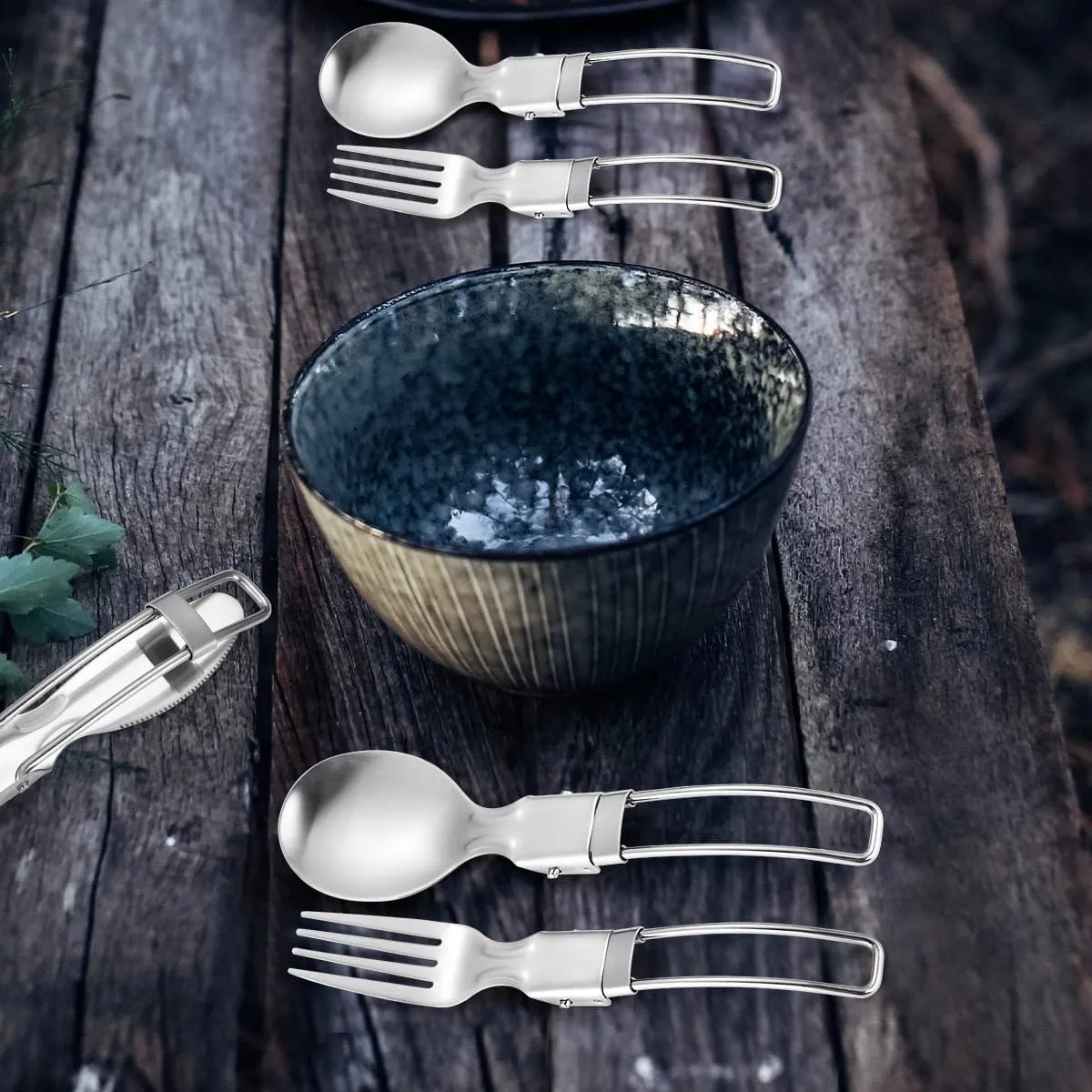 Silverware Set, Pieces Stainless Steel Outdoor Portable Tableware Set Travel Retractable Foldable Camping Picnic Dinner Knife, Fork and Spoon