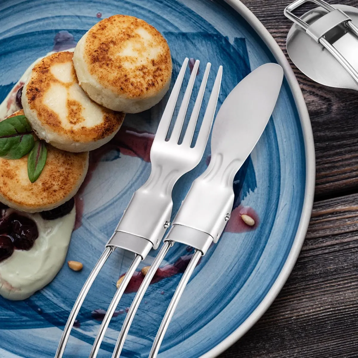Silverware Set, Pieces Stainless Steel Outdoor Portable Tableware Set Travel Retractable Foldable Camping Picnic Dinner Knife, Fork and Spoon