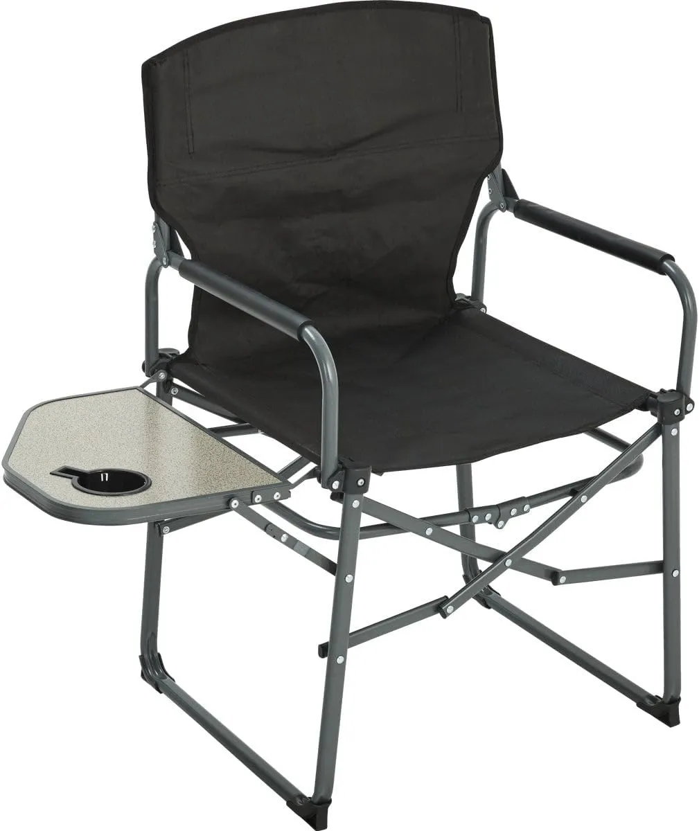 SIM SUPPLY Outdoor Expressions Black Polyester Director Camp Folding Chair with Side Table - 1 Each