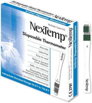 Single-Use Thermometers - Individually Wrapped Disposable First Aid Supplies, High-Accuracy For Work, School, Home, Travel, and Healthcare Use, Fahrenheit, 100-Pack, by Medical Indicators Inc.