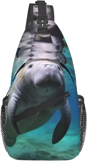 Sling Bags for Women Men Ocean Animal Manatee Sling Backpack Adjustable Belt Bum Bags Fanny Pack for Travel Sports Running Hiking Waist Packs