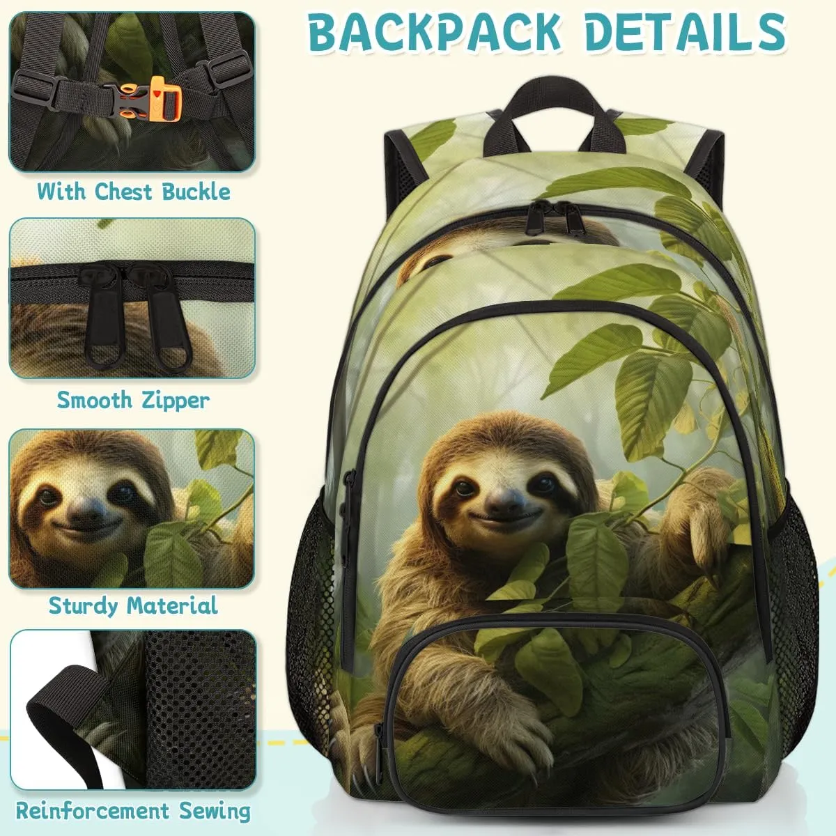 Sloth Carry on Travel Backpack for Women Men Water resistant Lightweight Rucksack Backpack for Weekender Casual Work Hiking Jungle Sloth