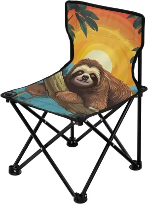Sloth Sleeping Portable Outdoor Folding Chair Anti-Slip Padded Oxford Cloth Stool Camping Chair Small for Beach Hiking Fishing Gardening Quad Camp Chair
