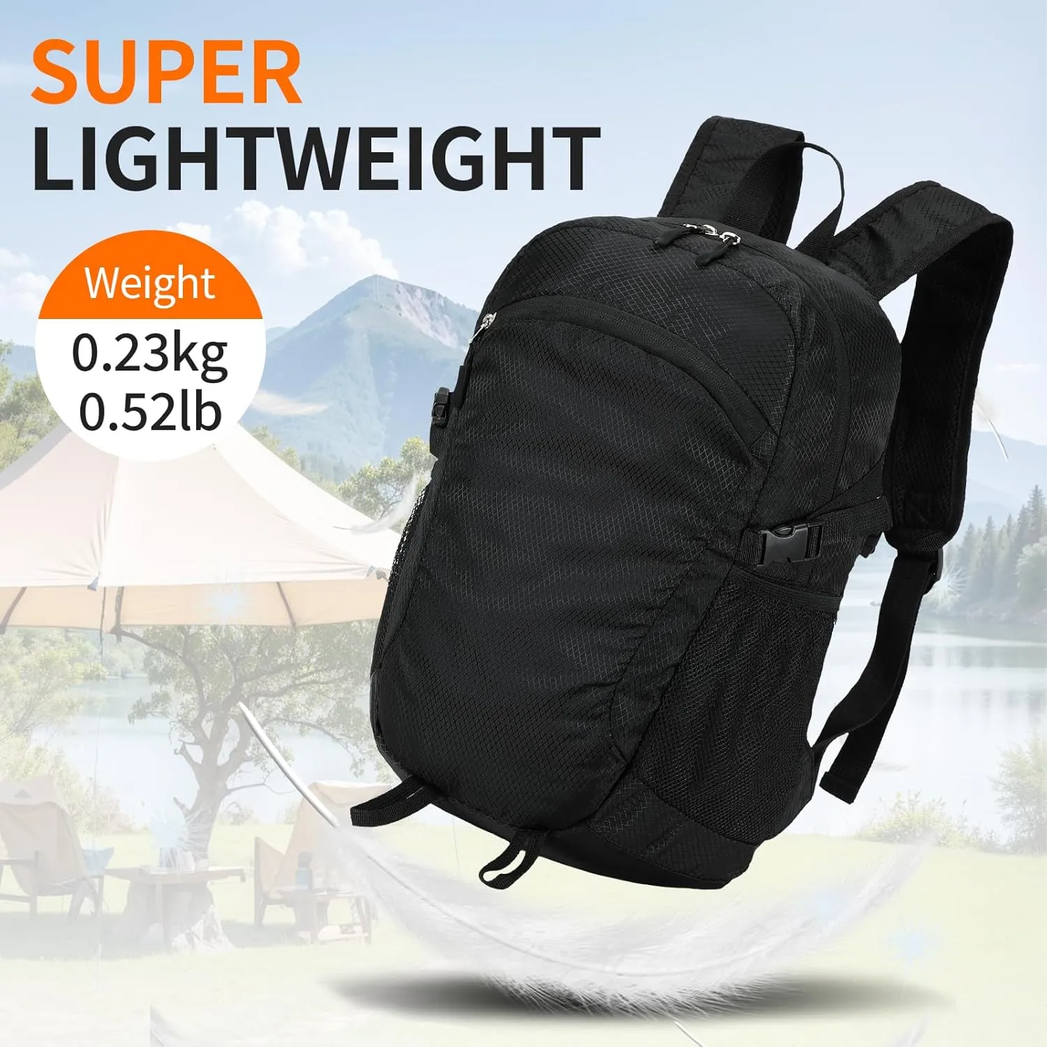 Small Hiking Daypack,15L Waterproof Hiking Backpack Packable Lightweight Travel Day Pack for Women Men (Black, Small)