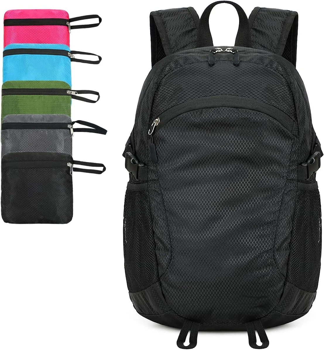 Small Hiking Daypack,15L Waterproof Hiking Backpack Packable Lightweight Travel Day Pack for Women Men (Black, Small)