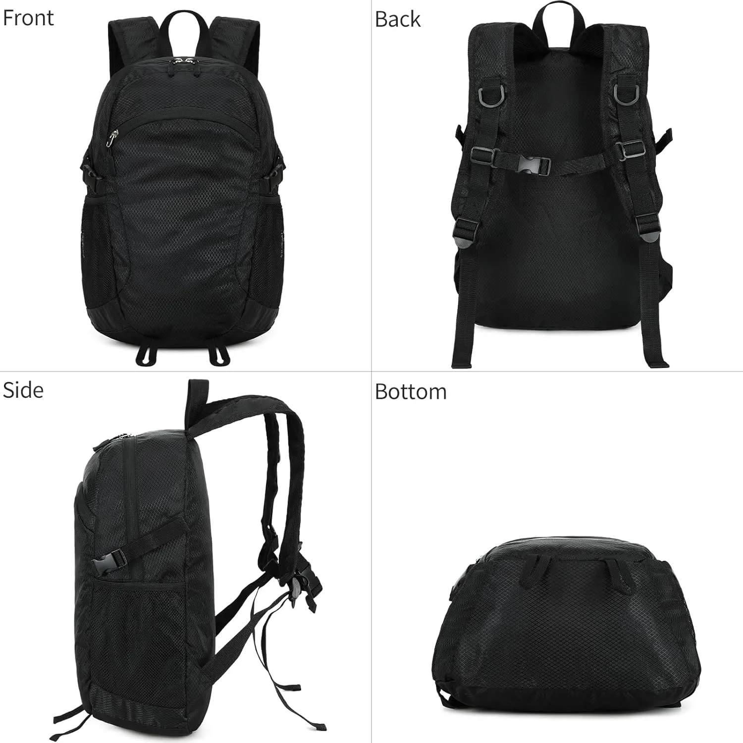 Small Hiking Daypack,15L Waterproof Hiking Backpack Packable Lightweight Travel Day Pack for Women Men (Black, Small)