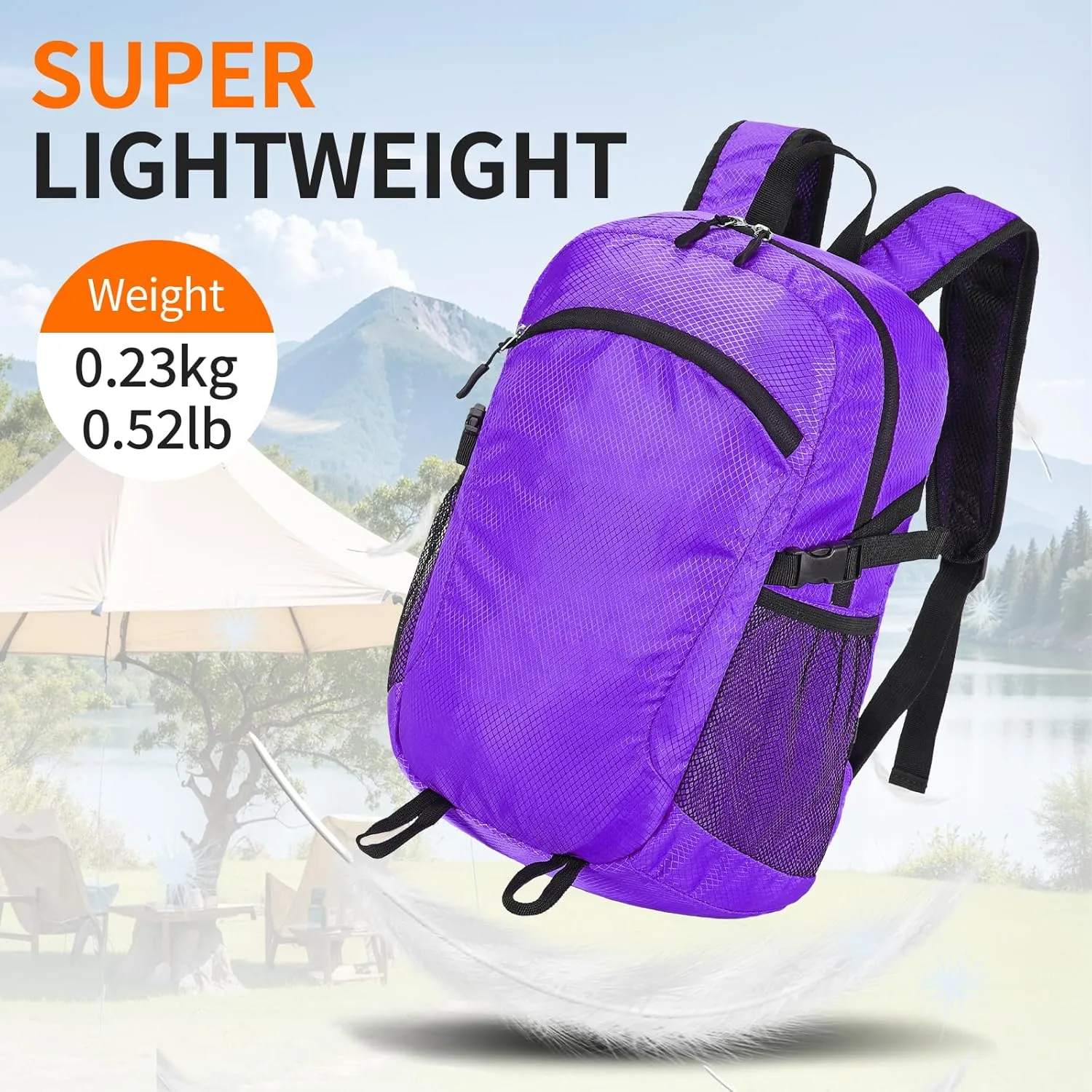 Small Hiking Daypack,15L Waterproof Hiking Backpack Packable Lightweight Travel Day Pack for Women Men (Purple, Small)
