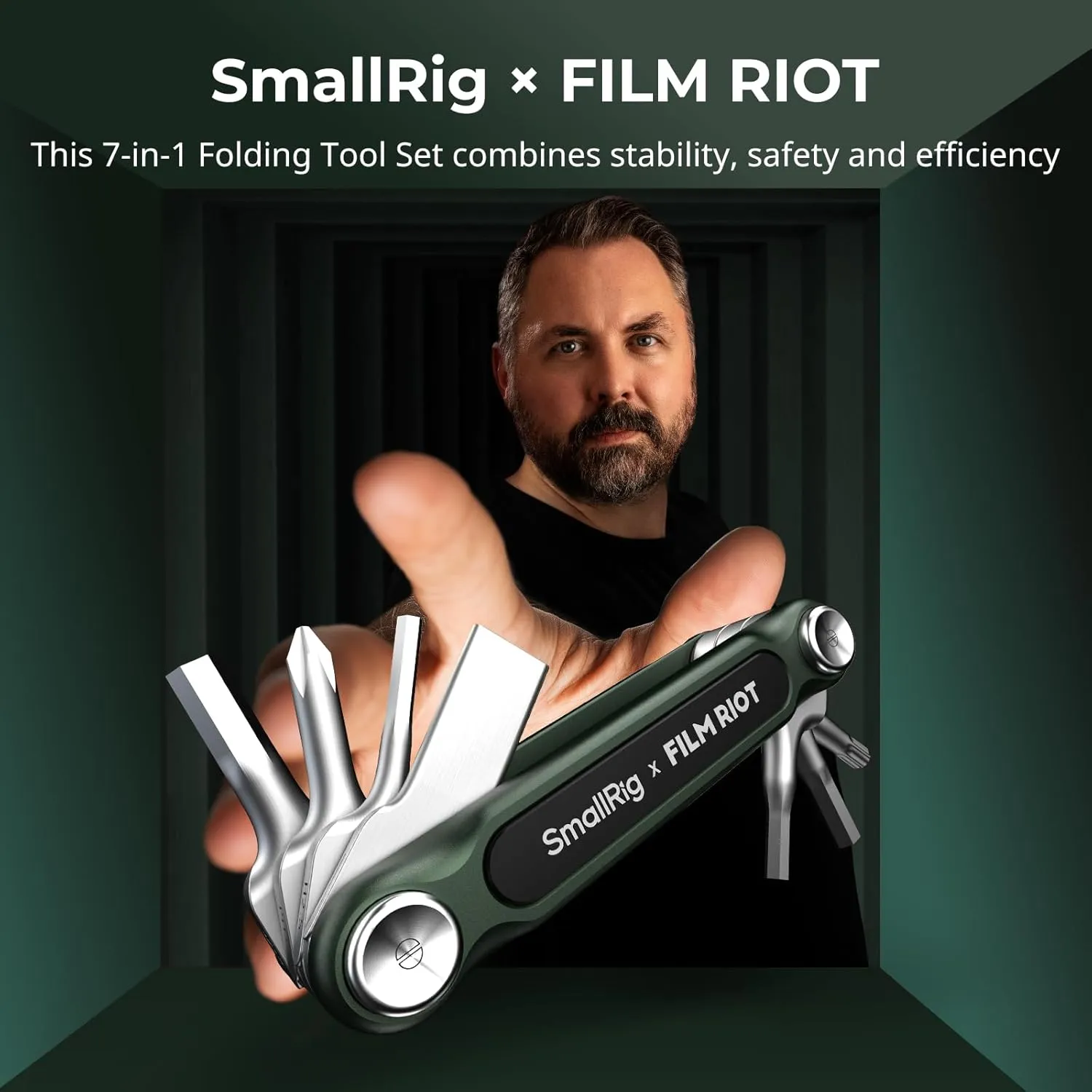 SMALLRIG x FILM RIOT 7-in-1 Folding Tool Set with Screwdrivers and Hex Key Wrenches, Multiple Angle Positioning, Portable and Compact Design (Green) - 4812