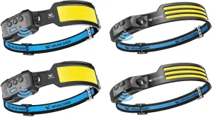 Smiling Shark LED Headlamp, 230°Wide Angle White Light 4 Pack The Brightest Head Lamp Rechargeable Motion Sensor Waterproof Headlight for Camping Hiking Outdoor, Head-Lamp-LED-Frontale-Light