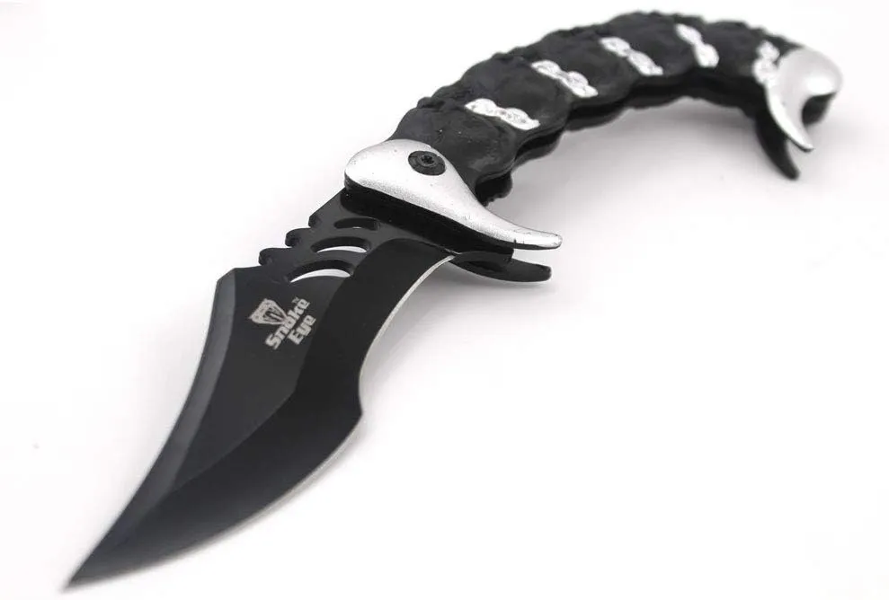 Snake Eye Everyday Carry Scorpion Style Ultra Smooth One Hand Opening Folding Pocket Knife - Ideal for Recreational Work Hiking Camping (Silver)