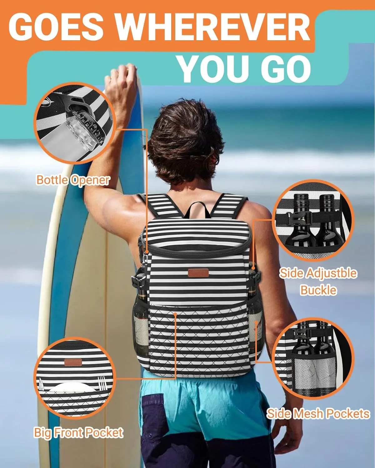 Soft Cooler Backpack 30 Cans/45 Cans, Backpack Coolers Insulated Leak Proof Thermal Lunch Backpack for Men Work Small Cooler Bag Beach Travel Picnic Drink Beverage Beer