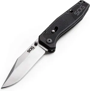 SOG Flare Folding and Pocket Knife Assisted Opening Tech Knife w/ 3.5 Inch Stainless Straight Edge Blade & Tactical Knife GRN Grip (FLA1001-CP), Black