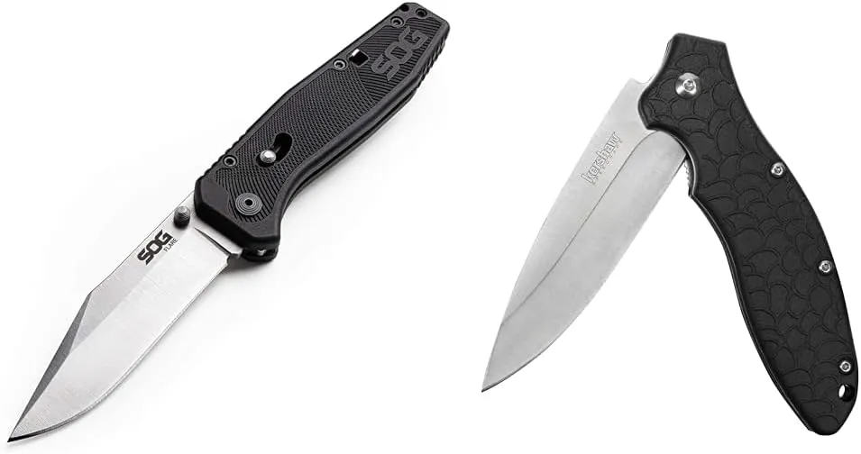 SOG Flare Folding and Pocket Knife Assisted Opening Tech Knife w/ 3.5 Inch Stainless Straight Edge Blade & Tactical Knife GRN Grip (FLA1001-CP), Black