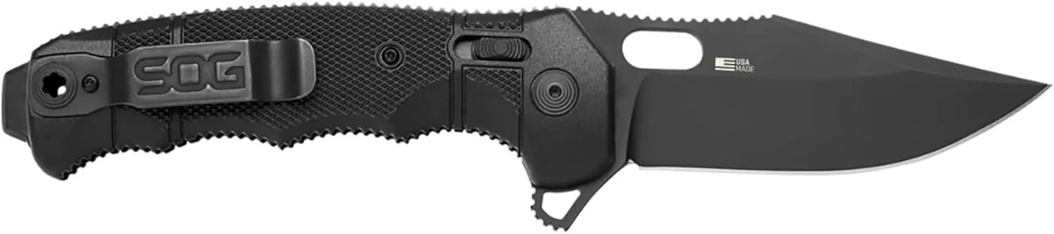 SOG High-Performance Duty S35VN Steel Ambidextrous Carry EDC 3.9" Sharp Blade Seal XR - USA Made Folding Knife, black