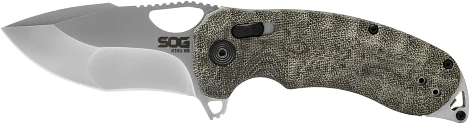 SOG Kiku Quick-Opening Sharp Ambidextrous Pocket Folding Knives with Linen Micarta Handle | CTS XHP Steel, XR Lock