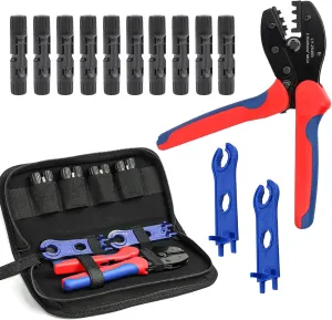 Solar Crimping Tool Kit for Solar Panel Cable 14-10AWG,PV Connector Kit Includes 10 Pairs 1000V 30A Connector, 2 PCS Spanner Wrench and Crimper Tool for 2.5/4/6mm² PV Cable