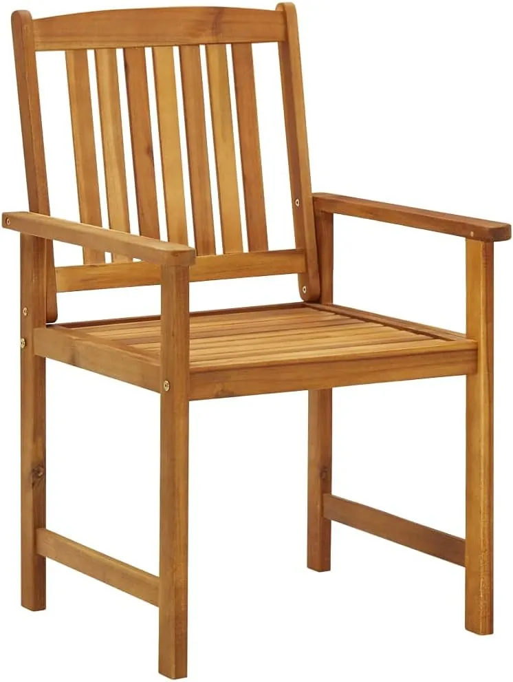 Solid Acacia Wood Patio Chairs with Blue Cushions 2-Piece Set, Outdoor Furniture for Garden Poolside Deck Backyard, Rustic Wooden Lounge Chairs with Waterproof Polyester Seat Cushions