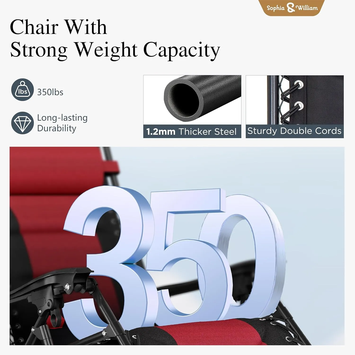 Sophia & Willliam Zero Gravity Chair Padded, Reclining Folding Chair with Free Cup Holder (Red)